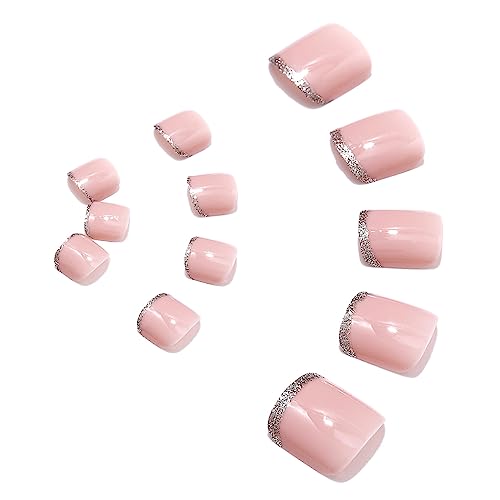 Handcess French False Toe Nails Pink Glossy Press on Toe Nail Ballerina Fake Toe Nails Full Cover Acrylic Toe Nail Art Tips for Women and Girls 24Pcs - Image 4