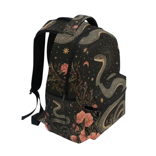 Backpack Snake Flower Boho Black for Women Men Laptop Travel Backpack Book Bag Daypack 11.4 ×16 In2