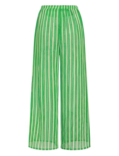 Image of ZAFUL Womens Beach Cover Up Pants Sexy Crochet Drawstring Elastic Boho Swimsuit Cover Up Long Pants Beach Wear