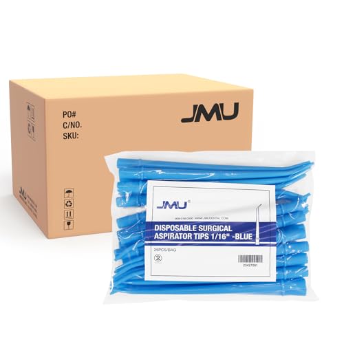 JMU 1250 Pcs Dental Aspirator Tips, Disposable Surgical Suction Tips Blue-1/16" (50 Pack, 25pcs/Pack)