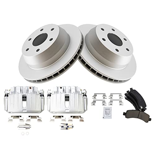 Image of TRQ Rear Brake Pad and Rotor Set Ceramic Coated Vented Rotors Calipers Compatible with 2002 Chevrolet Tahoe Suburban Avalanche 1500 GMC Yukon XL 1500 Yukon Cadillac Escalade