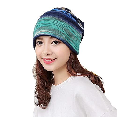 SIGOYI Bonnet à rayures pour femme - Multifonctionnel - Pour l'automne et l'hiver - Élégant et confortable, bleu, taille unique Cover