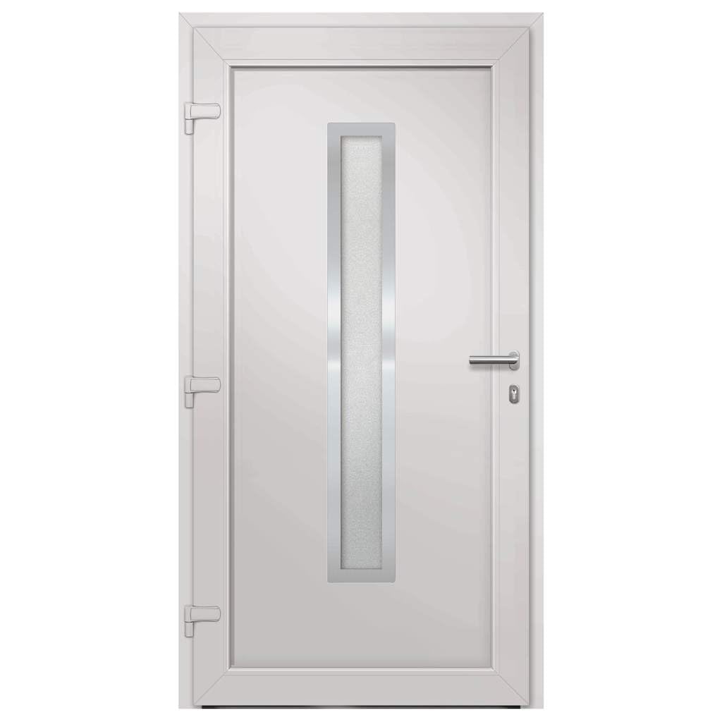 Drzwi wejściowe, białe, 98 x 200 cm | Próg aluminiowy, zawiasy 3D, 5 blokad głowicy grzybkowej, oszklenie izolacyjne, kompletny zestaw do montażu