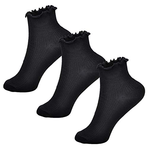Image of Womens Ankle Casual Socks Lace Ruffle Low Cut Knit Cotton Lettuce Socks for Women Girls