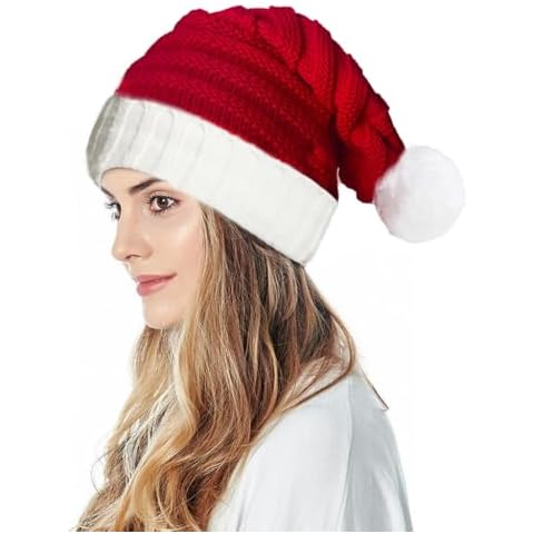 Ausejopeac Christmas Knitted Beanies Santa Hat for Baby,Santa Hat Red Christmas Xmas Party Knitted HatSoft Family Matching Xmas Hat Christmas New Year Gifts (Adult) Cover