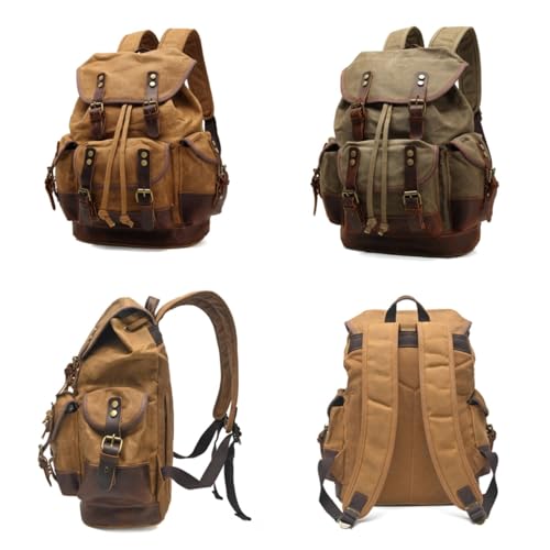 Heavy Duty Vintage Waxed Canvas Leather Backpack for Men & Women, Waterproof Travel Rucksack,33