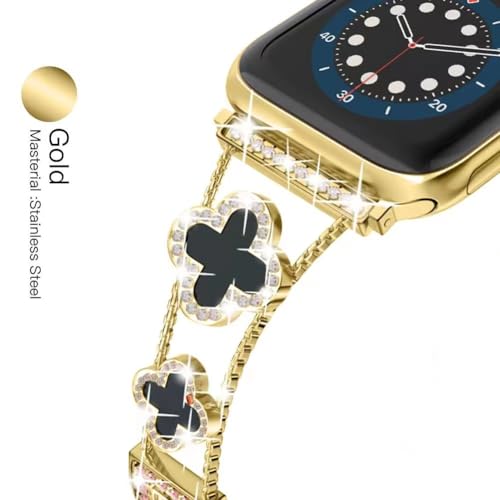 Image of Musk-MSKR Diamond Metal Bands Add Sparkle to Your Watch For Apple Watch Series 11 /10 /9 /8 /7 /6 /5 /4 /3 /2 /SE /Ultra Clover Simple and Stylish Compatible with 38mm40mm41mm42mm44mm45mm 46mm49mm Women's Wear