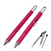 2PCS PACK 6 in 1 Screwdriver Tool Pen - Mini Multifunction Pen with Stylus, Flat and Phillips Screwdriver Bit, Bubble Level and inch cm Ruler all in one (Pink)