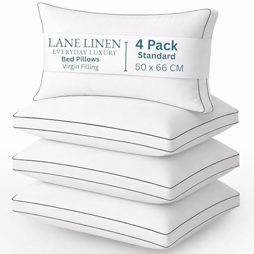 LANE LINEN Pillows 4 Pack - Medium Support Bed Pillows for Side Front Stomach and Back Sleepers Comfortable - Machine Washable and Hypoallergenic - Pack of 4 White