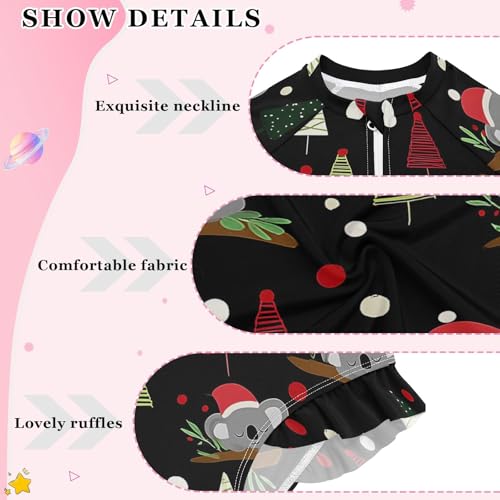 ALAZA Toddler Swimsuit Girl Bathing Suit Swimwear Rash Guard Koala Santa Hat Long Sleeve 3T4