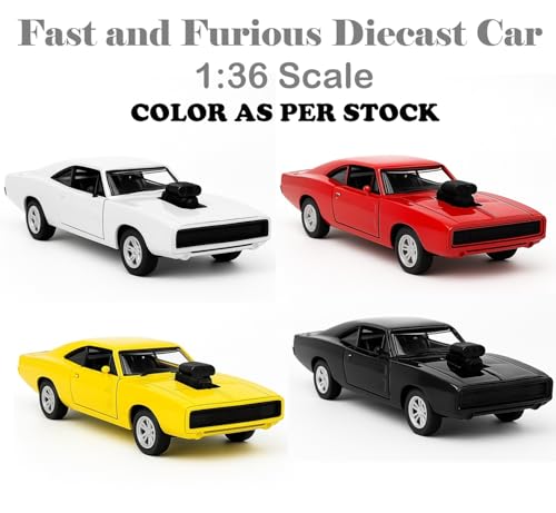 Image of 1:36 Scale Fast & Furious 7 Dodge Charger Toy Car - Die-Cast Alloy Pullback Model Vehicle with Openable Doors - Collectible Metal Racing Car Toy for Kids, Boys (Color As Per Stock)