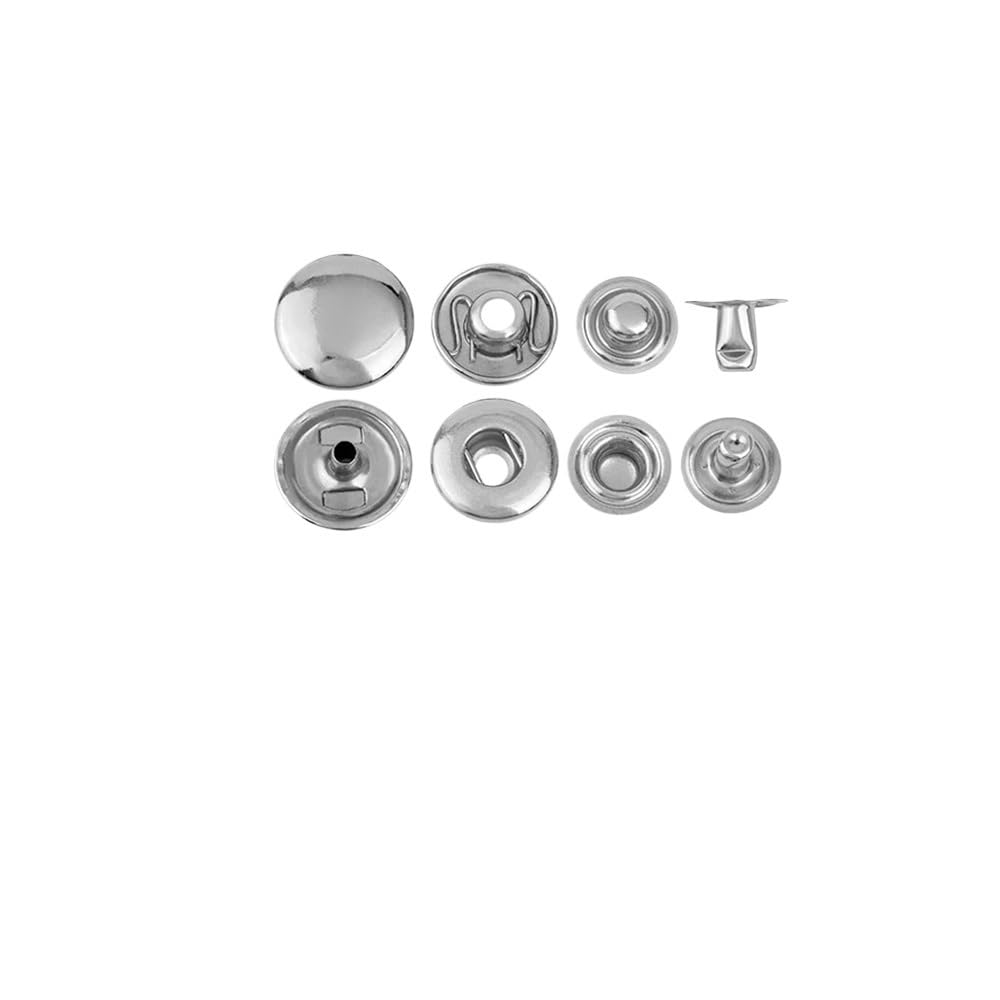 Sunrrafck Nickel 10Set Solid Brass Snap Buttons Fasteners Kit Metal Press Studs Bag Accessories For Leather,Clothes,Jacket(Nickel)