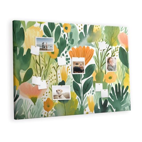 Fleurs à l'aquarelle sur grand tableau en liège 140x100 pour ranger et décorer