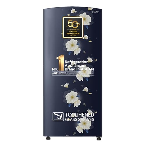 Image of SHARP 197 L Direct Cool Single Door 2 Star Refrigerator | Glass Shelves| 2.25L Bottle Space | Japan 7 Shield Protection | 60 Mins Fast Ice (Floral Fall Blue, SJ-DF225N2-PBF)
