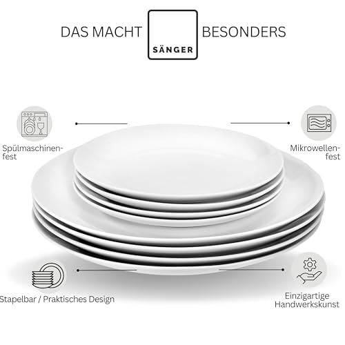SÄNGER | Tafelservice New Port weiß, 18-teiliges Geschirrset für 6 Personen aus Porzellan, Hochzeitsteller, Speiseteller, Suppenteller | PREMIUM COLLECTION