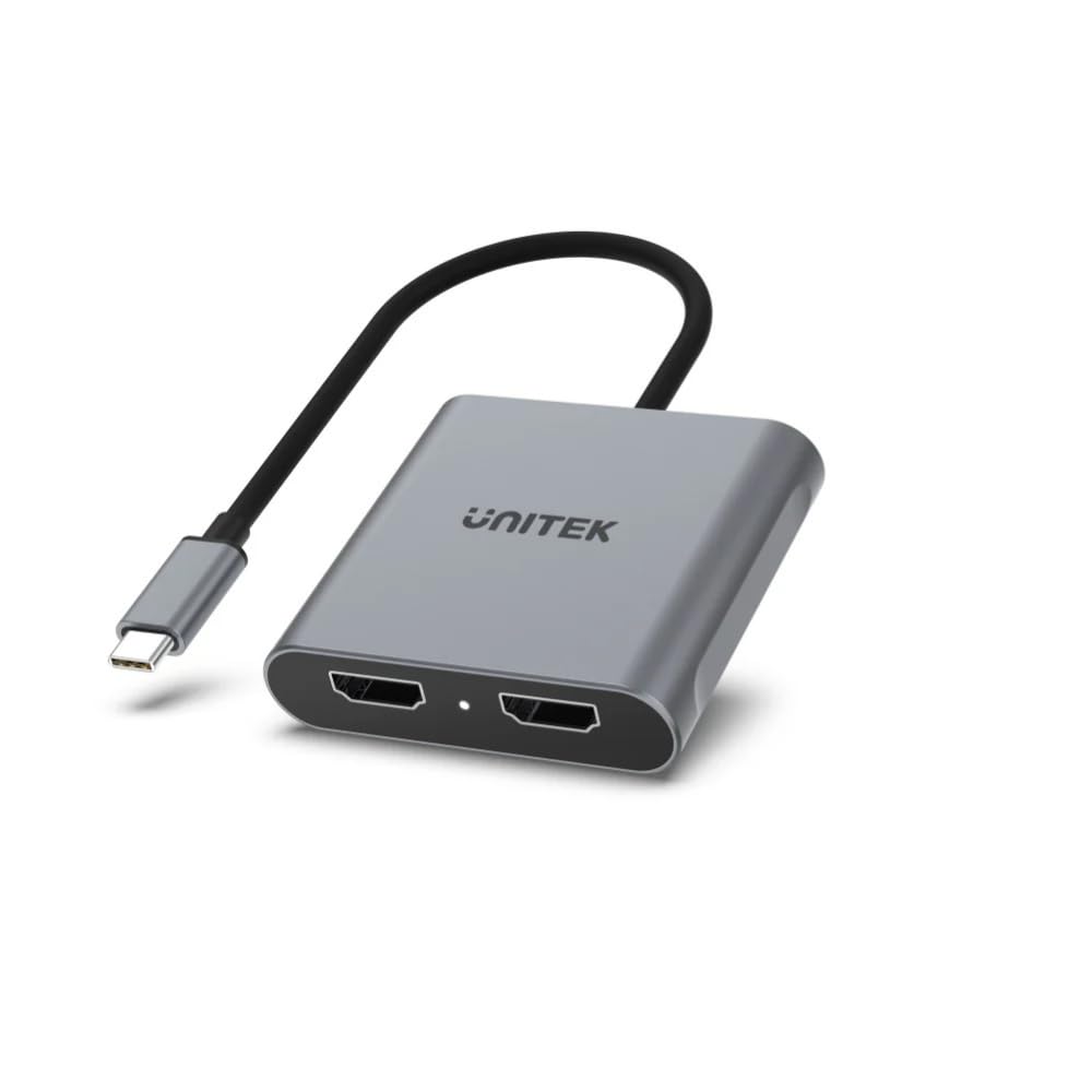 UNITEK Adaptador USB-​C a 2 x HDMI 4K MST | V1404B | Conector USB-​C | Conector HDMI | Transporte Multistream | Plug & Play | Aluminio | Color: Gris | HDCP 2.2 | Resolución máxima 4K @ 60 GHz