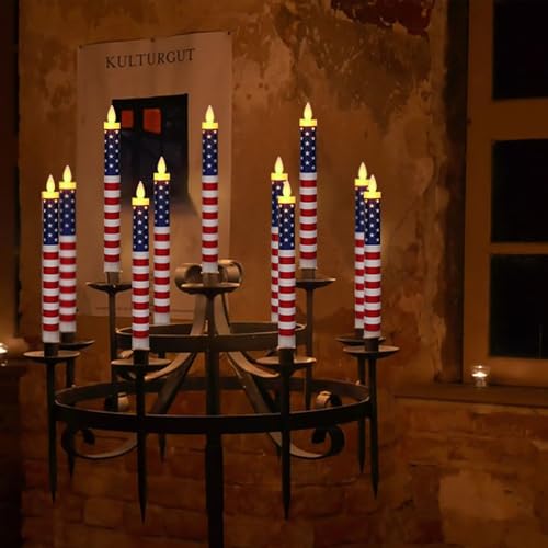 Image of Wondise Patriotic Flameless Taper Candles with Remote & Timer, Red, White & Blue Battery Operated Real Wax LED Flag Candles for Independence Day Decoration (D0.78 x H9.5 Inches)