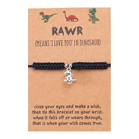 HUJUON Cute Animal Dinosaur Bracelet,Handmade Braided Rope Wax Thread Tyrannosaurus Dinosaur Bracelet Promise Friendship Bracelet Gifts Card (Black) Cover