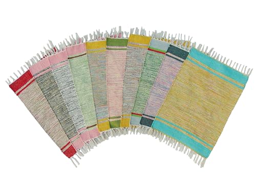 Image of MDZ Hand Woven Cotton Modern Assorted Border Rug | Size: 16 inchx24 inch Inch or 40x60 cm | Color: Assorted Multi | Machine Washable | Eco Friendly | Multi Uses (Combo of 10 Pcs.)