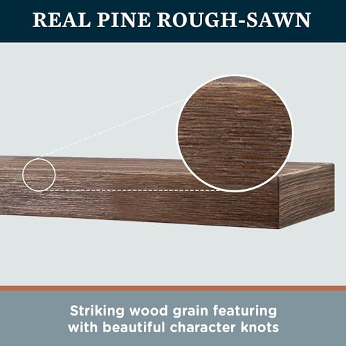 Modern Ember Vara Wood Mantel Shelf - 60 Inch Floating Provincial | 3 Inch Height - Variations in Grain and Natural Distresssing | Wooden Floating Wall Mounted Shelf - for Fireplaces & Décor