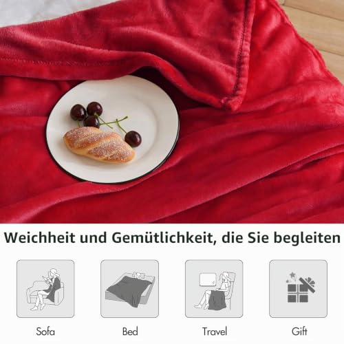 MIULEE Kuscheldecke Flauschig Decke Fleecedecke Rot 1er set 150x200cm – Ansicht 6