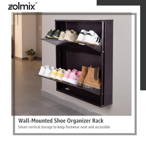 Image of ZOLMIX 2 Shelves Shoe Rack for Home with Door & Cover, Mild Steel Shoe Stand with Shoe Cabinet, Shoe Organizer Rack,Slippers,Shoe &Chappal Storage, Wall Mounted & Shoe Stand (Brown)