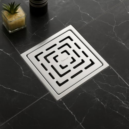 Image of Silver Exclusive Garnet Floor Drainer | 304-Grade Stainless Steel | 5x5 inch Anti-Rust & Anti-Crack Floor Drain with Brushed Finish | Stain Resistant Silver Bathroom /Kitchen Drain Cover