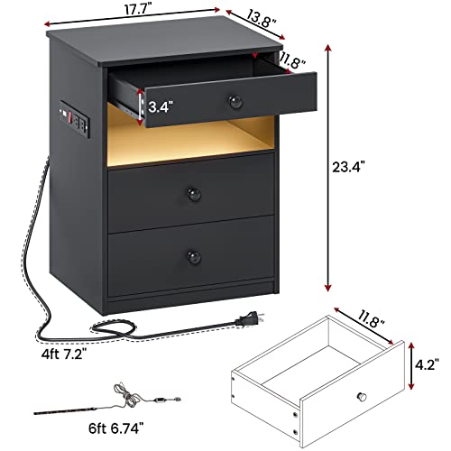 Hasuit Dresser With Charging Station And Led Light, Dresser With 3 Drawers And Open Storage, Dresser For Bedroom With 3 Light Modes 10 Brightness Levels #TOP1