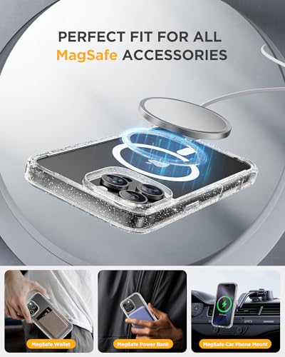 Image of Miracase Magnetic for iPhone 16 Pro Case Full-Body Phone with Built-in Glass Screen Protector, [Compatible with MagSafe] Military Drop Proof 16 Pro Cover Bumper 6.3 inch, Clear Glitter