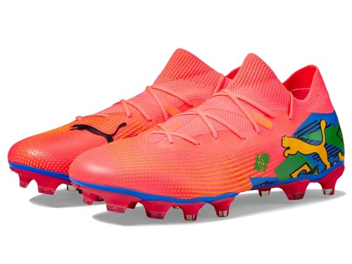 PUMA Future 7 Match Neymar Jr Firm Ground/Artificial Ground - Shoes for Men - Stretch Knit - Lightweight Sunset Glow/Puma Black/Sun Stream/Puma Green/Bluemazing 10 D - Medium