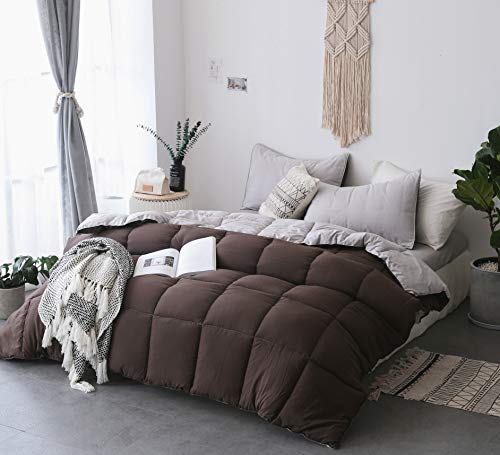 Kasentex All Season Down Alternative Quilted Comforter Set Reversible Ultra Soft Duvet Insert Machine Washable, King, Silver Cloud/Chocolate Brown #TOP3