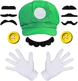 MOVINPE Super Mario Bros Mario and Luigi Hats Mustaches Gloves Buttons Cosplay