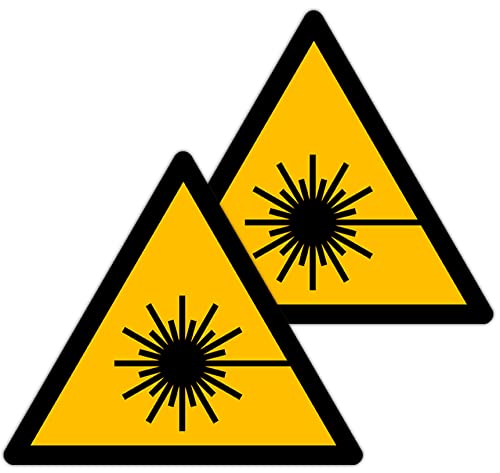 Becral - Pegatina Rayo Láser/Señal Triángulo W004 homologado, ASR A1.3, DIN EN ISO 7010 poliéster Amarillo negro (90mm - 2 unidades)