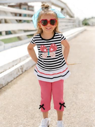 Image of LUKYCILD Baby Girls Summer Clothes Casual Clothing Suit Short Sleeve Striped T-Shirt +Pants