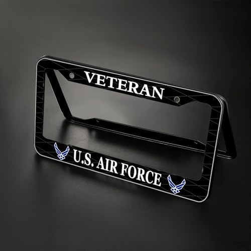 Image of 2PCS License Plate Frames for Veteran U.S.Air Force,Car License Plate Bracket Holder, Premium Aluminum Alloy Weather Proof License Plate Covers with Screw Caps Cover Set Car Accessories