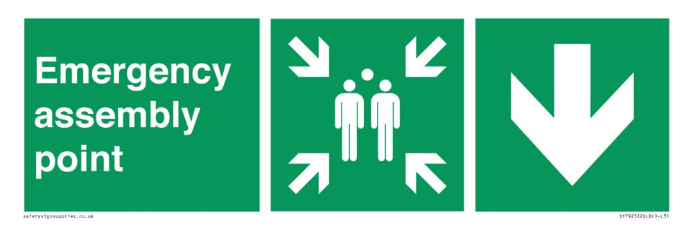 Emergency assembly point directional Down arrow Sign - 300x100mm - L31