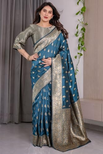Image of SGF11 Women's Kanjivaram Soft Silk Saree With Unstitched Blouse Piece