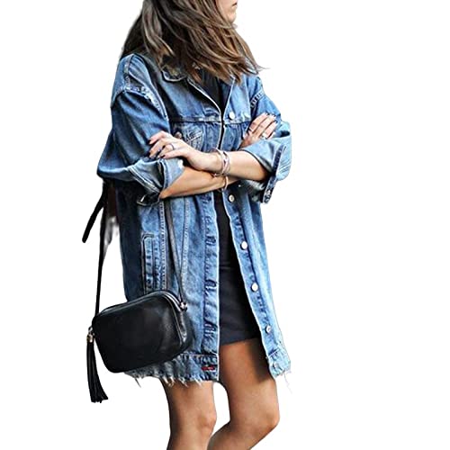 Giubbotto Jeans Donna, Giacca di Jeans da Donna Moda Blu Giacca Abbottonata A Maniche...