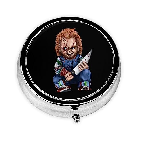 ピルケース チャイルド プレイ チャッキー 携帯用 薬ケース 金属 くすりいれケース ピルボックス 薬箱 コンパクト 薬ポーチ 薬入れ おしゃれ 1日3回 かわいい 小型 丸型 小さい コンパクト 持ち運びやすい 小分け 仕切り付き 小物入れ 老人 子供旅