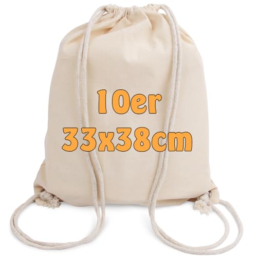 Cottonbagjoe 10 Baumwollrucksack Mia 33 × 38 cm – 100% Baumwolle (140 g/m²) – Kordelzug mit Metallösen – Natur – OEKO-TEX® STANDARD 100