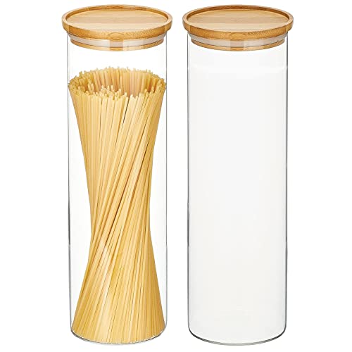 mDesign Glass Extra Large Storage Canister with Airtight Bamboo Lid for Kitchen Pantry, Counter, or Cabinet, Holds Food, Snacks, Cooking Supplies, Home Sort Collection, 2 Pack, Clear/Natural