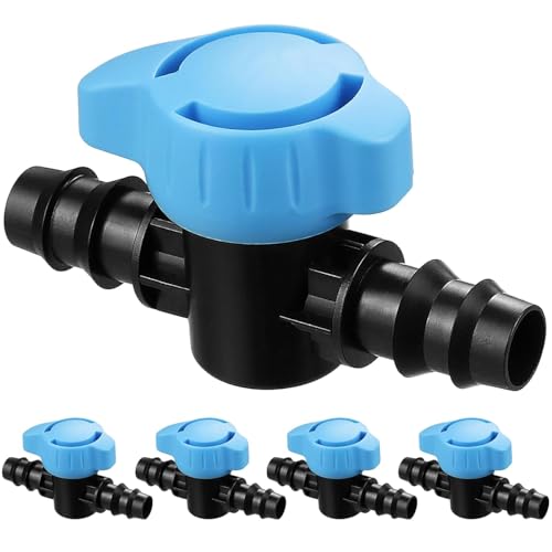 APPSTER 5pcs 20mm Barbed Ball Valve for Drip Irrigation Line Tubing Fittings, Sprinkler Systems | Connector with Tap Joiner Regulator Water Flow Adjuster | Pipe Joint Connector