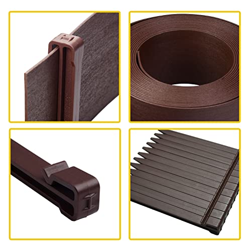Aukar Landscape Edging Coil - 40 Feet Length, 5 Inch Height, 12 Stakes Included, With Wood Grain - Terrace Board, Grass Barrier, Garden Borders (Brown) #TOP6