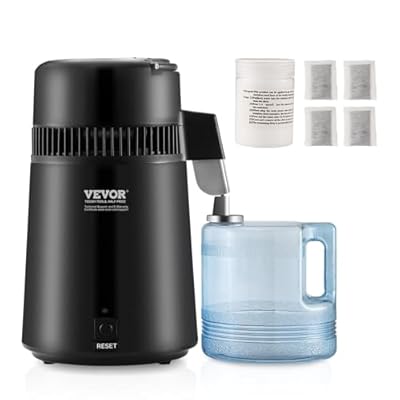VEVOR Water Distiller, 4L/ 1.05 Gallon Pure Water Distilling for Home Countertop, 750W Distilled Water Maker, 304 Stainless Steel Interior Stiller Water Making Machine to Make Clean Water, Black