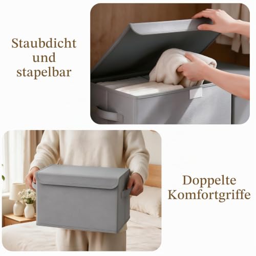 GUOHNHE Aufbewahrungsbox mit Deckel für Regal, Grau, 26x20x17 cm, 4 Stück – Ansicht 6