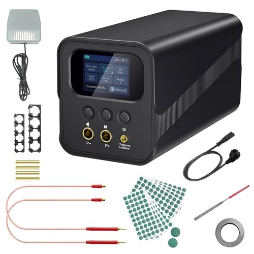Battery Spot Welder Farad Capacitor Welding Machine Hand Held Welder Machine Auto & Foot Pedal Mode Welding 0.1-0.4mm Copper/Nickel/Steel for Battery Pack Making with 200Pcs Insulation Paper