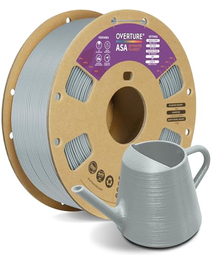 Image of OVERTURE ASA Filament 1.75mm, UV & Weather Resistant for Outdoor | High Impact Strength & Heat Resistance Up to 96C, 1kg (2.2lbs) Cardboard Spool, Fits Most FDM Printers (Gray)