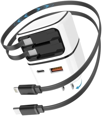 4-in-1 Retractable Gan Wall Charger Plug: 35W Fast Charging, Built-in USB C/Apple Cable, Dual USB-A/USB-C Ports, Charger Block for iPhone 17/16/15/14/13, iPad, Galaxy, Pixel, Travel Essentials, White