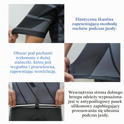 HOMTOL męski zestaw odzieży rowerowej z krótkim rękawem, koszulka rowerowa, spodenki rowerowe, szybkoschnące, oddychające z miękką wkładką 3D, H-czarny, M