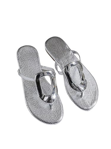 Image of GORGLITTER Women's Gold Flip Flops Square Toe Summer Sandals 2026 Wedding Dressy Vacation Beach Slides Shoes